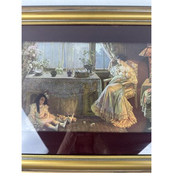 Beautiful Antique Victorian Print Showing Mother & Child on Back, Original Frame - Picture 2 of 9